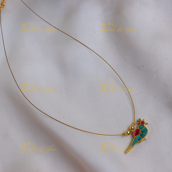 Elegant Enamel Parrot Design Pendant carved Invisible Necklace