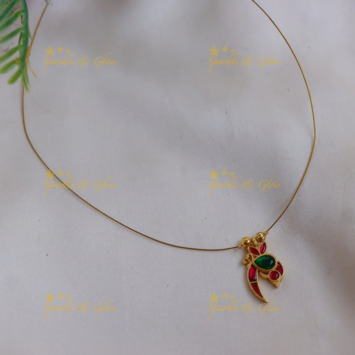 Traditional Enamel Parrot Pendant design Invisible Necklace - Sparkle and Glow