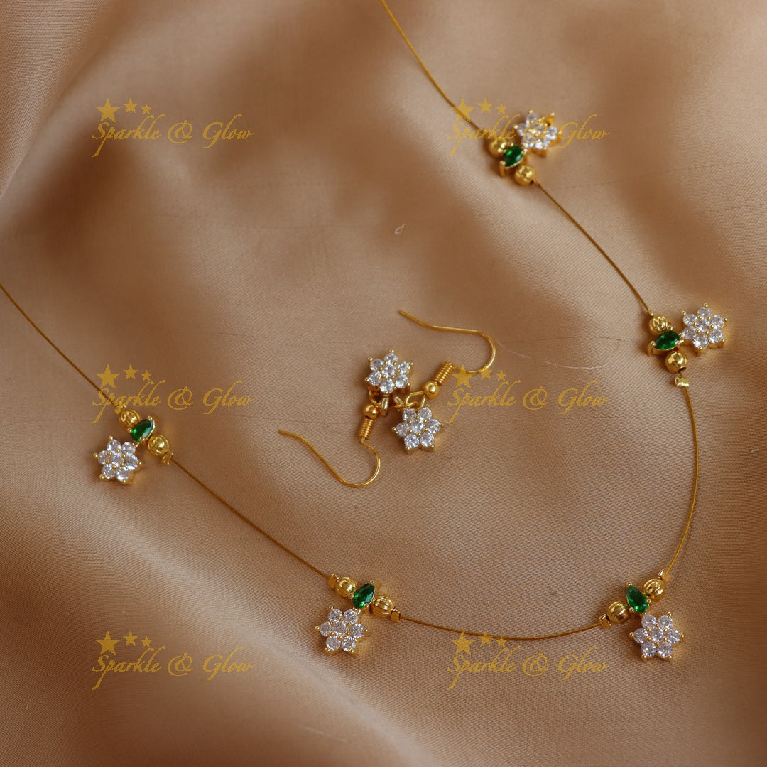Elegant Stone Cluster Star Pendant Invisible Necklace Set with Drop Earrings