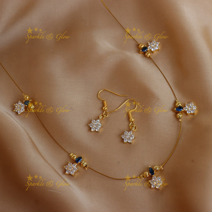 Elegant Stone Cluster Star Pendant Invisible Necklace Set with Drop Earrings