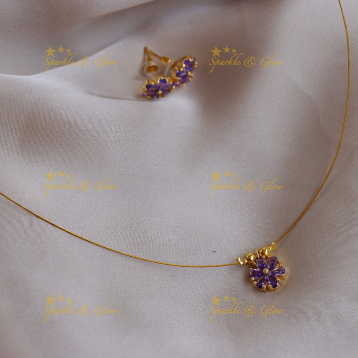 Stunning Colorful Floral Pendant Invisible Necklace with Matching Studs