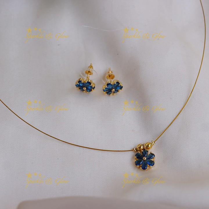 Stunning Colorful Floral Pendant Invisible Necklace with Matching Studs