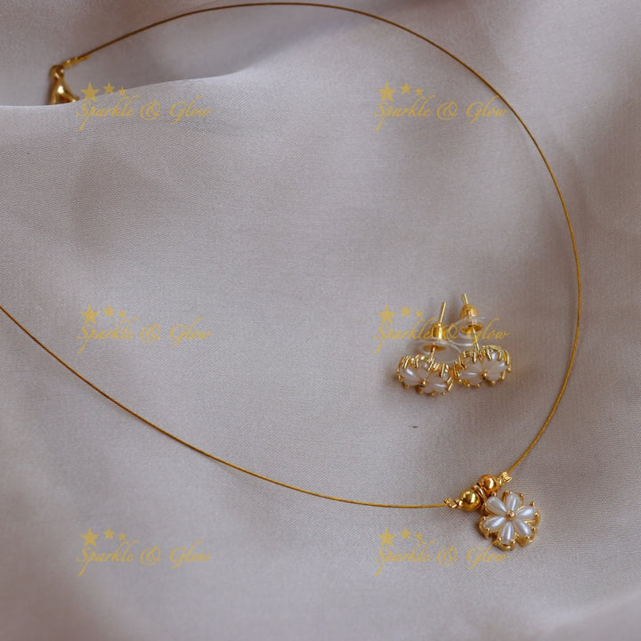 Stunning Colorful Floral Pendant Invisible Necklace with Matching Studs