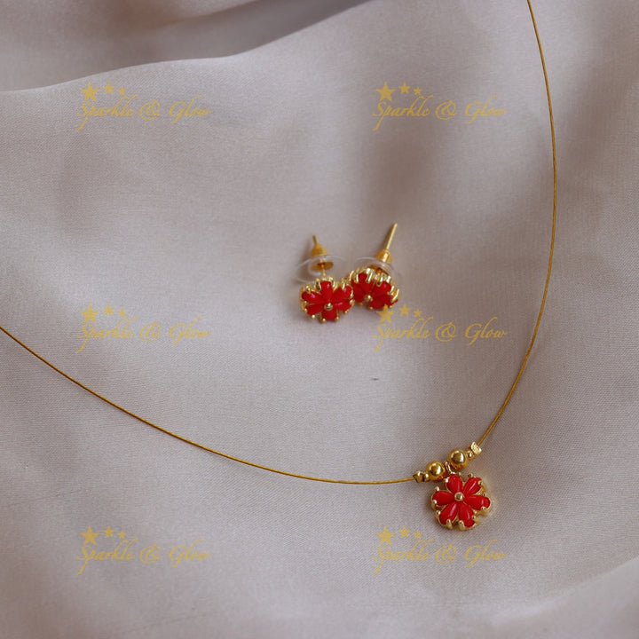 Stunning Colorful Floral Pendant Invisible Necklace with Matching Studs