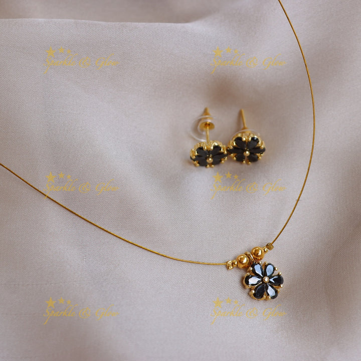 Stunning Colorful Floral Pendant Invisible Necklace with Matching Studs