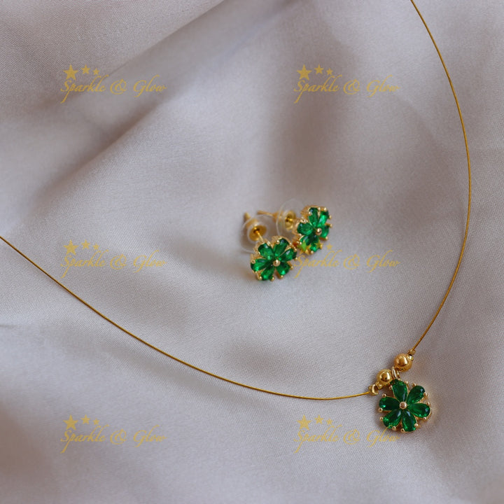 Stunning Colorful Floral Pendant Invisible Necklace with Matching Studs