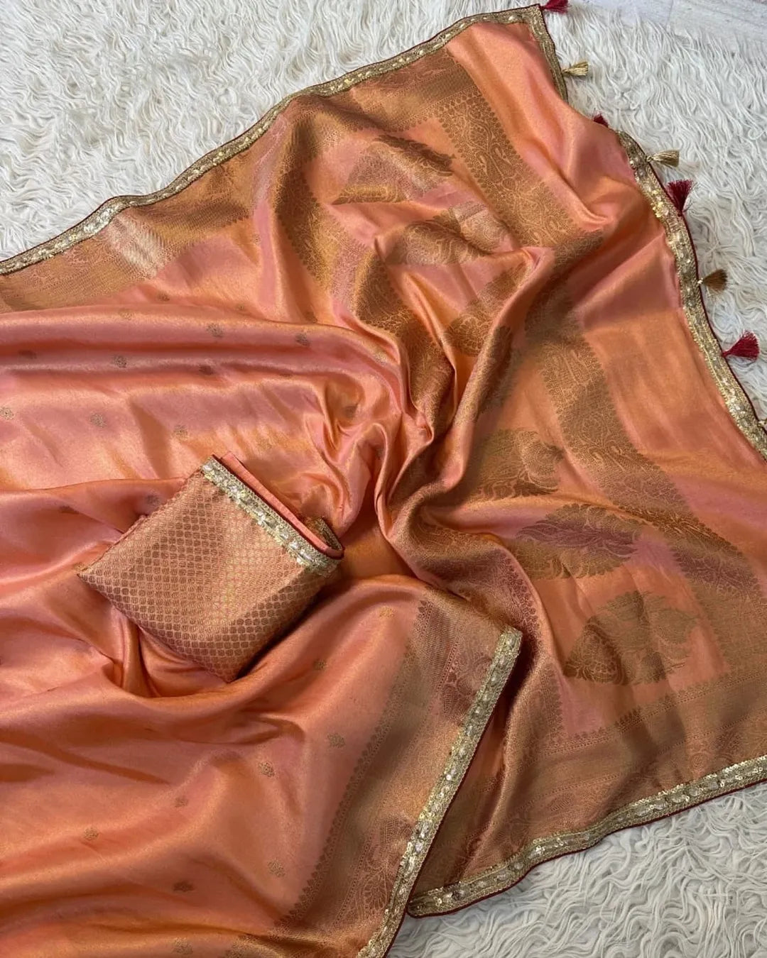 Aditi Rao Hydari inspired Banarasi tissue Katan saree beautiful Zari weaving with lace attached border