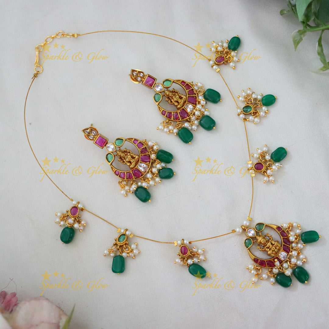 Lakshmi Kemp Invisible Necklace Set - Green Beads