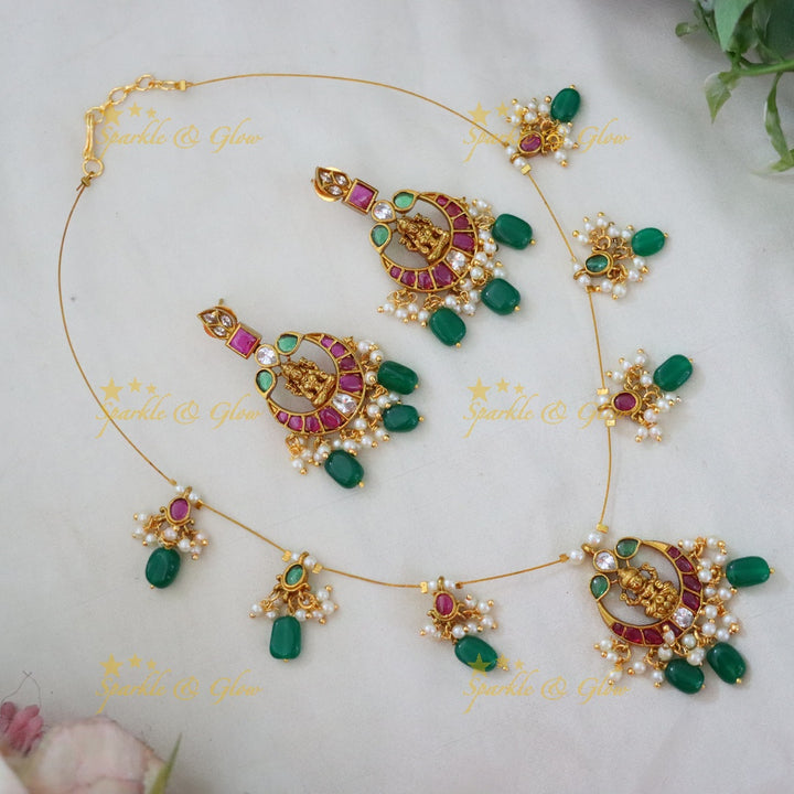 Lakshmi Kemp Invisible Necklace Set - Green Beads