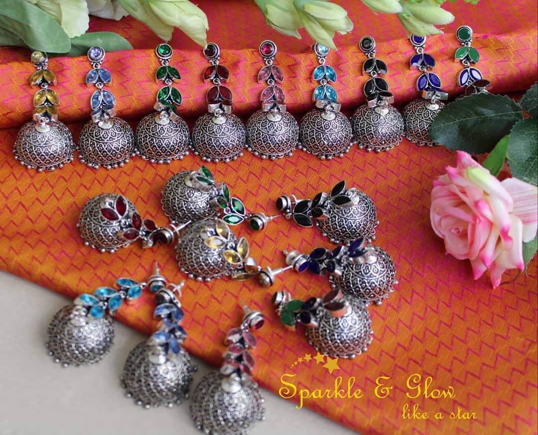 Yellow Long Leaf Stone Jhumukas Earrings