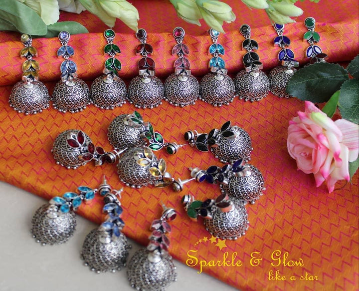Yellow Long Leaf Stone Jhumukas Earrings