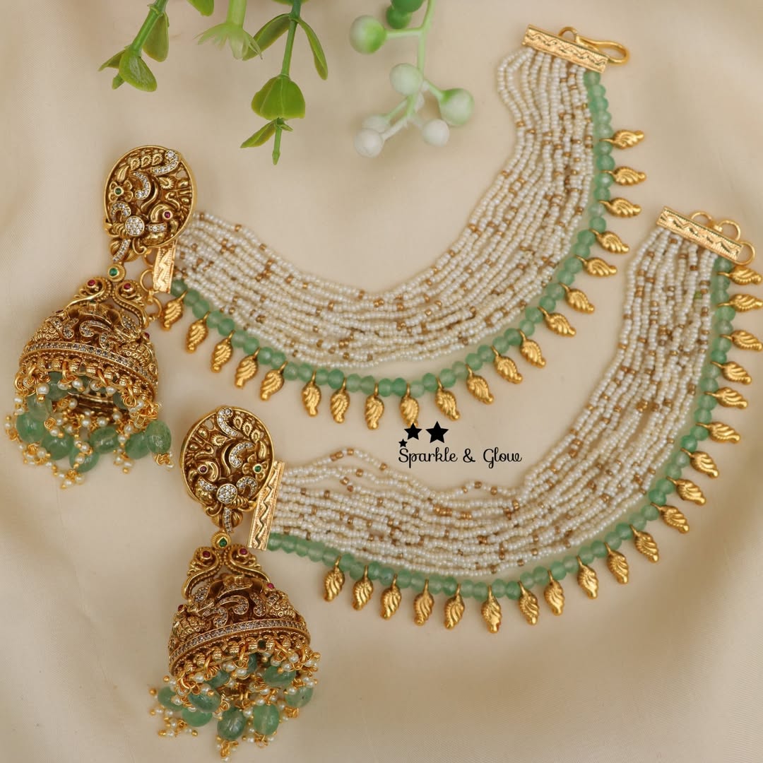Exquisite Peacock & Beaded Earring-Earchain Set