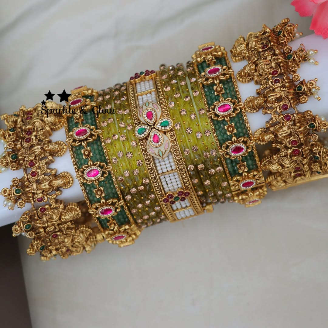 Elegant Bridal Pearl Lakshmi Bangles for Weddings