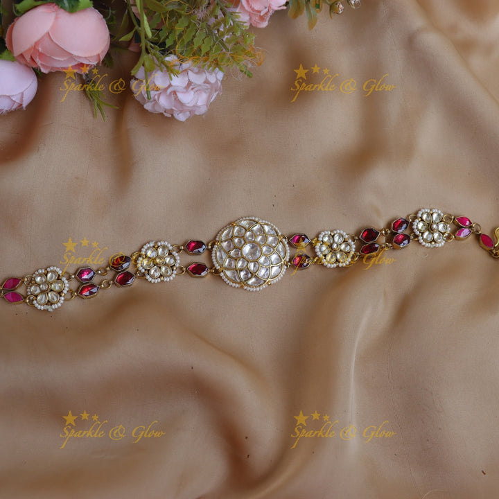 Elegant Red Stone & Jadau Kundan Sheeshphool with Floral Center