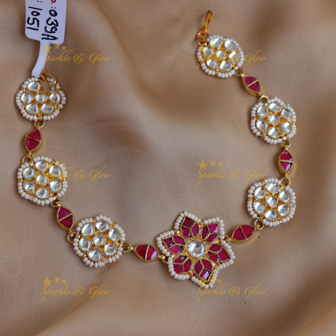 Elegant Jadau Kundan & Meenakari Floral Sheeshphool with Pearl Edging