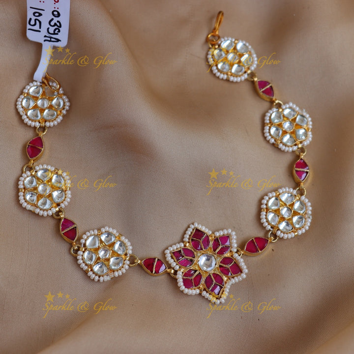 Elegant Jadau Kundan & Meenakari Floral Sheeshphool with Pearl Edging