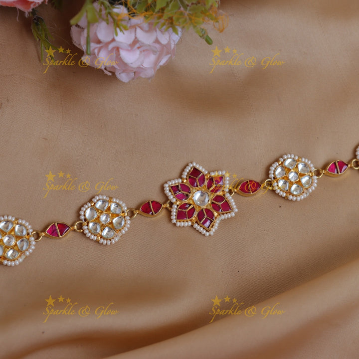 Elegant Jadau Kundan & Meenakari Floral Sheeshphool with Pearl Edging