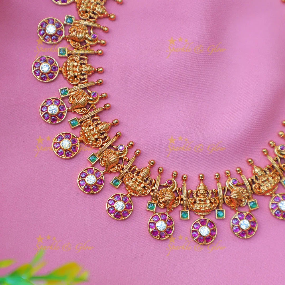 Beautiful Antique Gold alike Lakshmi Coin Necklace Set with Stud Earrings - Sparkle and Glow