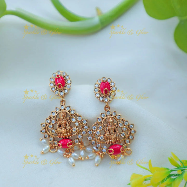 Beautiful Idol Lakshmi Guttapusalu Short necklace with Coral and pearl beads - Sparkle and Glow