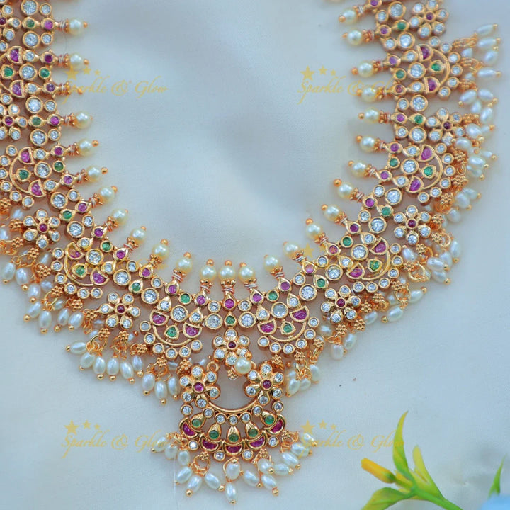 Beautiful Guttapusalu Short necklace with kemp and cz stones - Sparkle and Glow