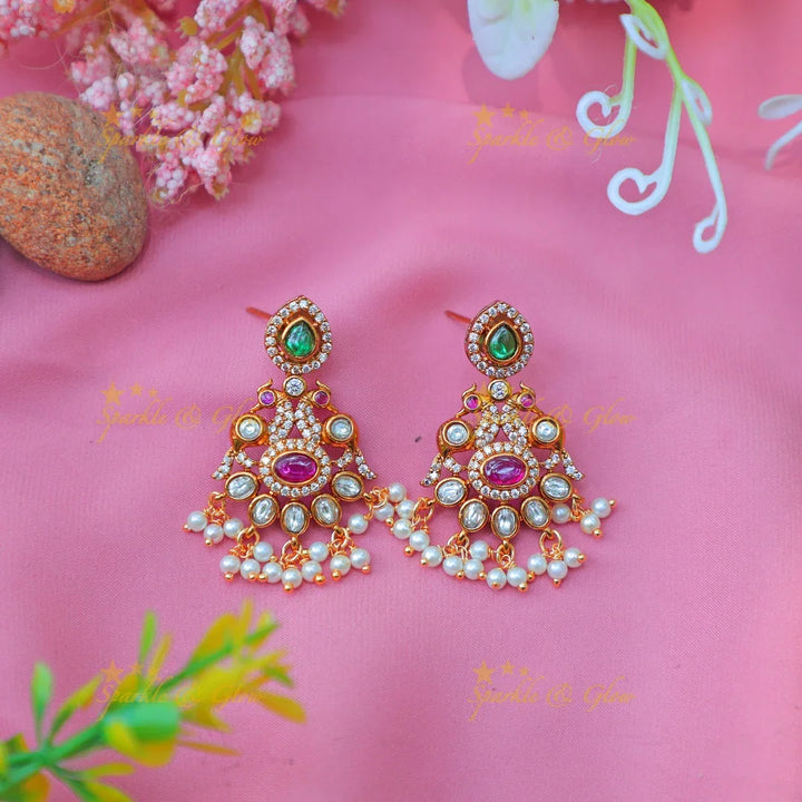 Stunning Bridal kemp Hasli Kanti Necklace Set with Pink & Green Stones - Sparkle and Glow