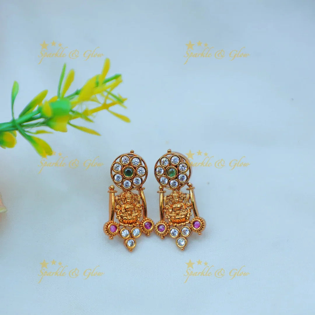 Stunning Antique gold alike Temple Lakshmi Necklace Set with Kundan Round Motifs - Sparkle and Glow