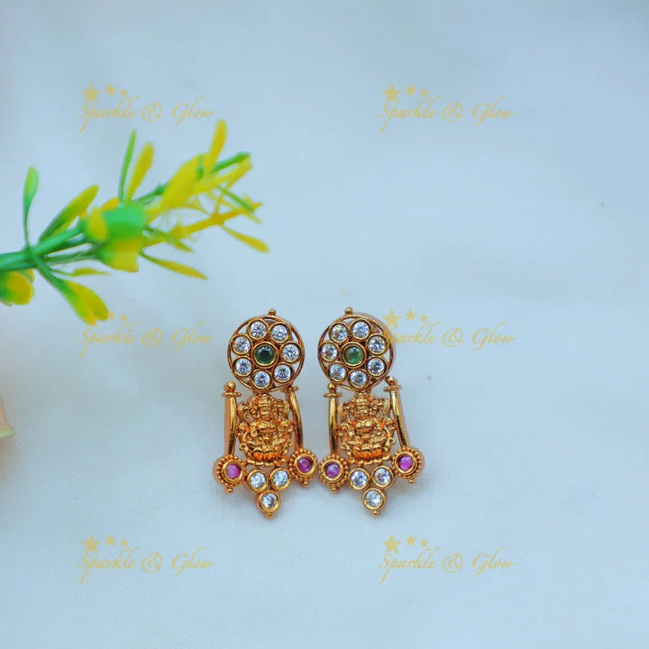 Stunning Antique gold alike Temple Lakshmi Necklace Set with Kundan Round Motifs - Sparkle and Glow