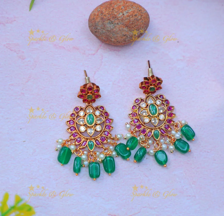 Stunning Kundan Choker Necklace Set with Green Beads & Pink Enamel - Sparkle and Glow
