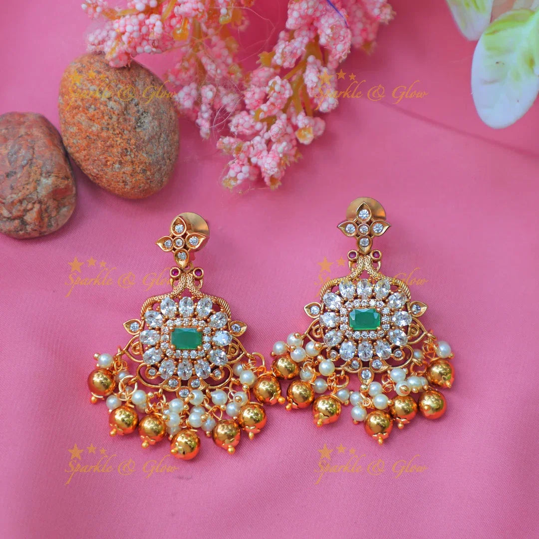 Stunning Emerald Green & Pearl Embellished Antique gold alike Hasli Kanti Necklace Set - Sparkle and Glow