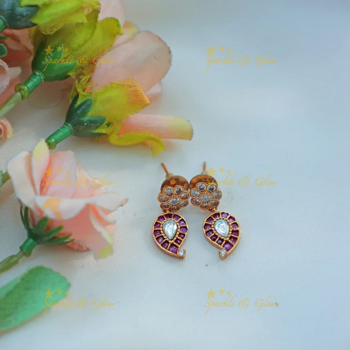 Stunning Peacock Pendant Necklace Set with mango Kundan, Enamel & Ruby Drops - Sparkle and Glow