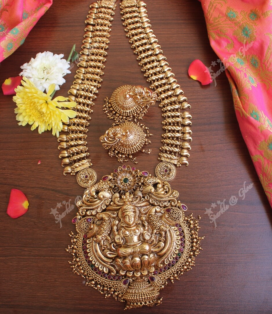 Elegant antique polished mango nagas haram - Ruby Green Beads