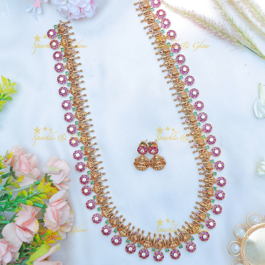 Stunning Antique gold alike Bottu Haram with Lakshmi Motifs - Sparkle and Glow