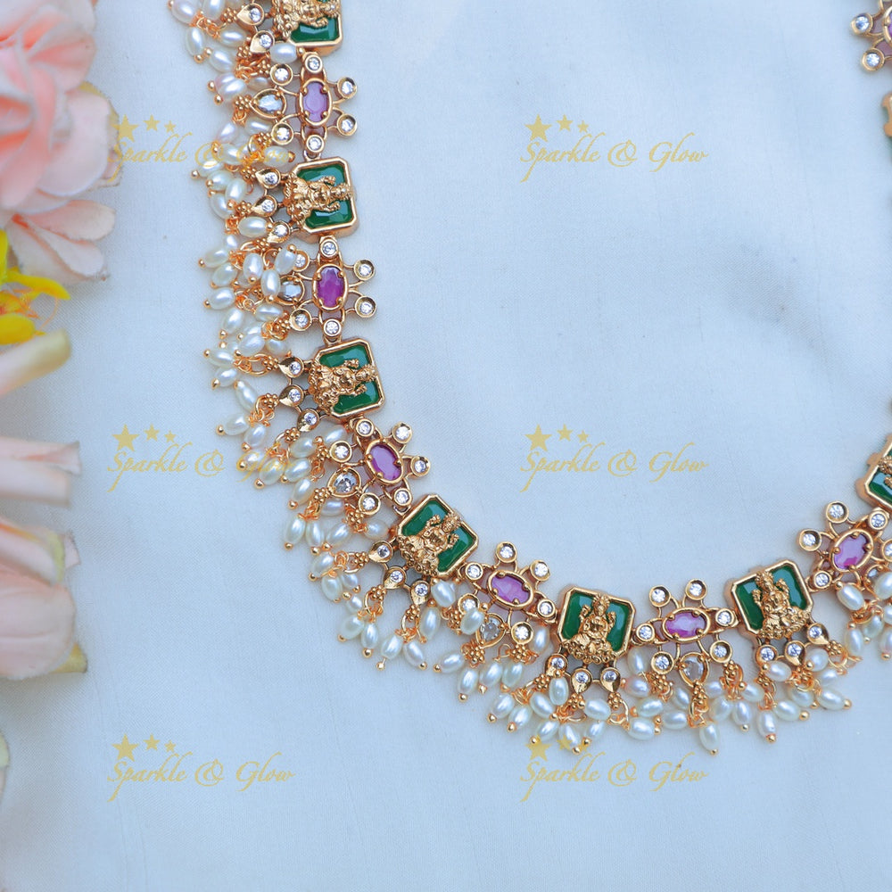 Elegant Green Lakshmi guttapusalu with Rice pearls - Sparkle and Glow