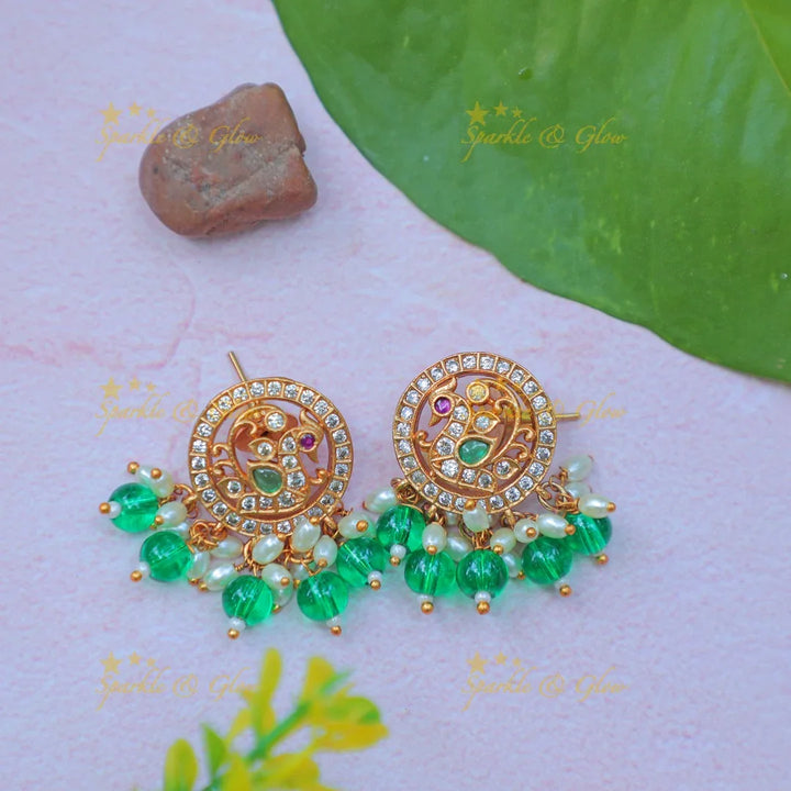 Stunning Gold alike Hasli Kanti Necklace Set with Green Beads & Stone Studded Pendant - Sparkle and Glow