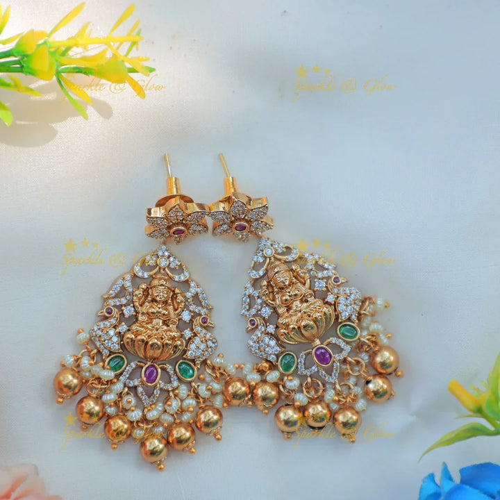 Elegant Antique Gold alike Temple Hasli Kanti Necklace Set with Lakshmi Motif - Sparkle and Glow