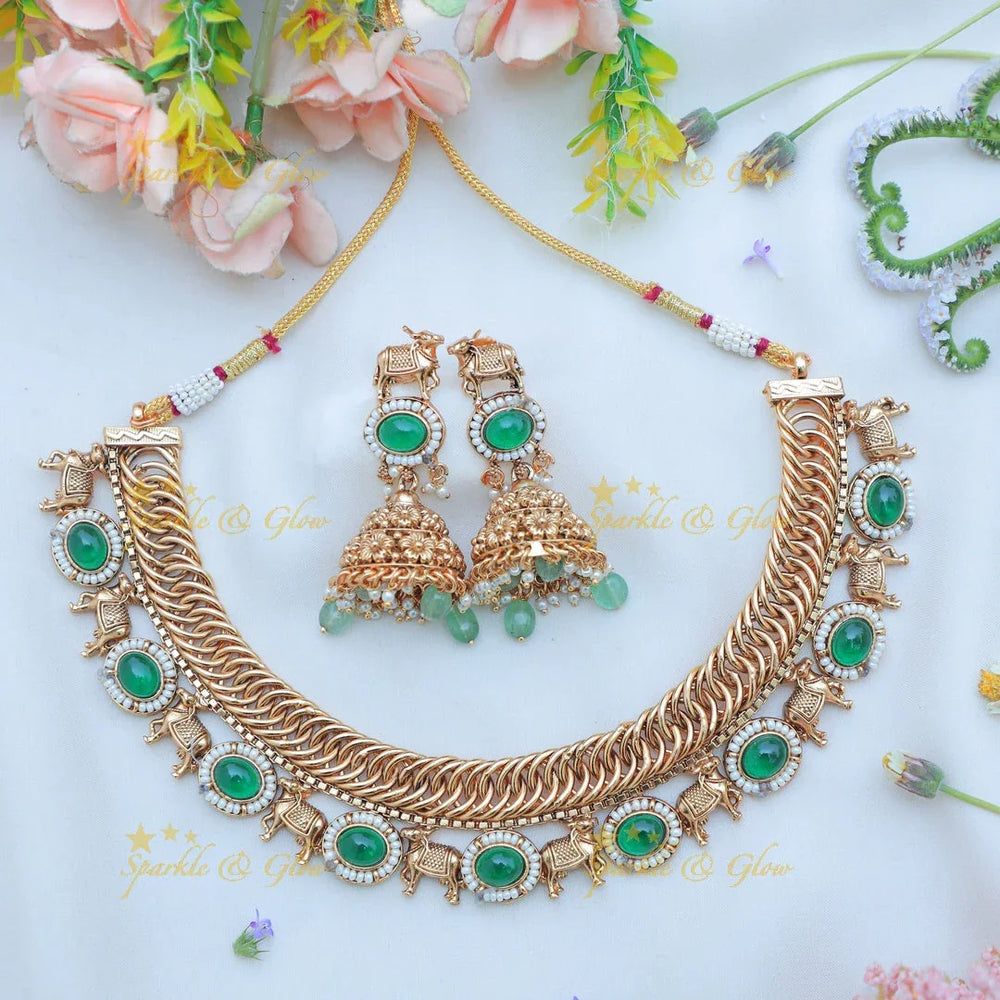 Stunning Jalebi style kemp stone cow design necklace - Sparkle and Glow