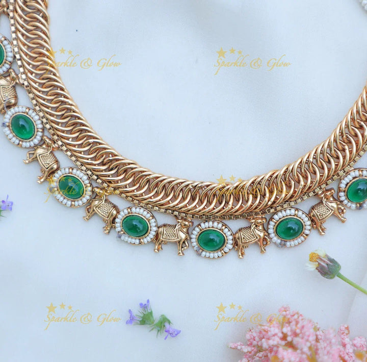 Stunning Jalebi style kemp stone cow design necklace - Sparkle and Glow