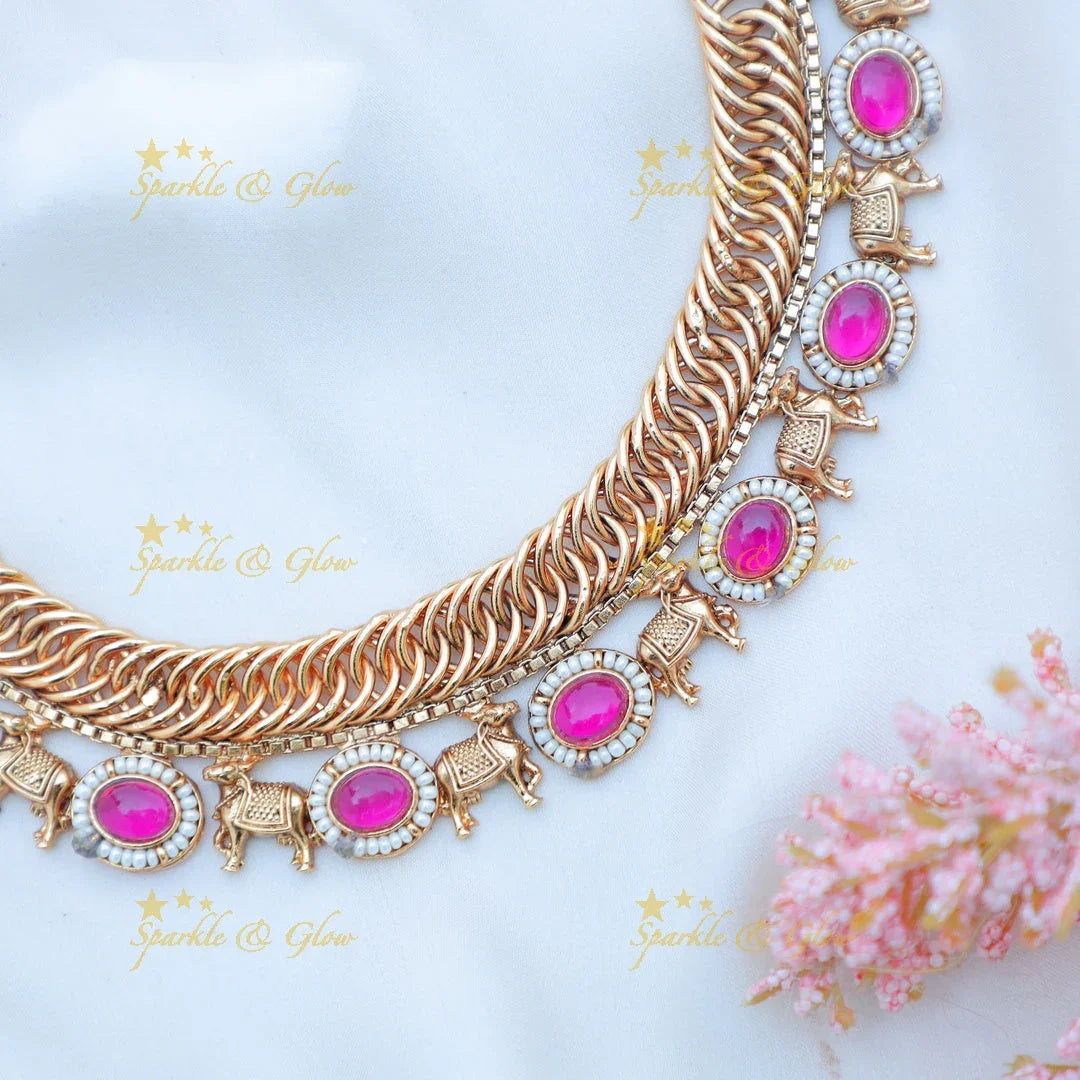 Stunning Jalebi style kemp stone cow design necklace - Sparkle and Glow