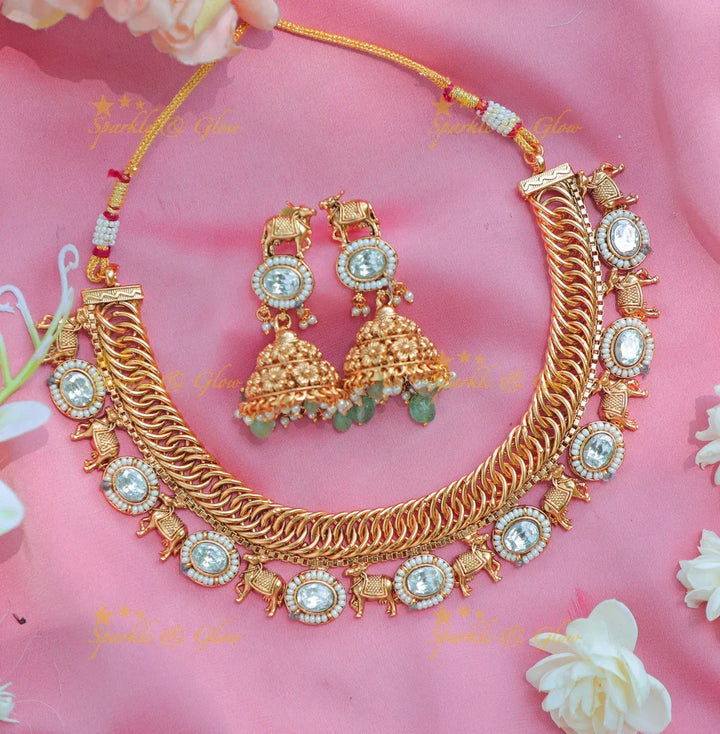 Stunning Jalebi style kemp stone cow design necklace - Sparkle and Glow