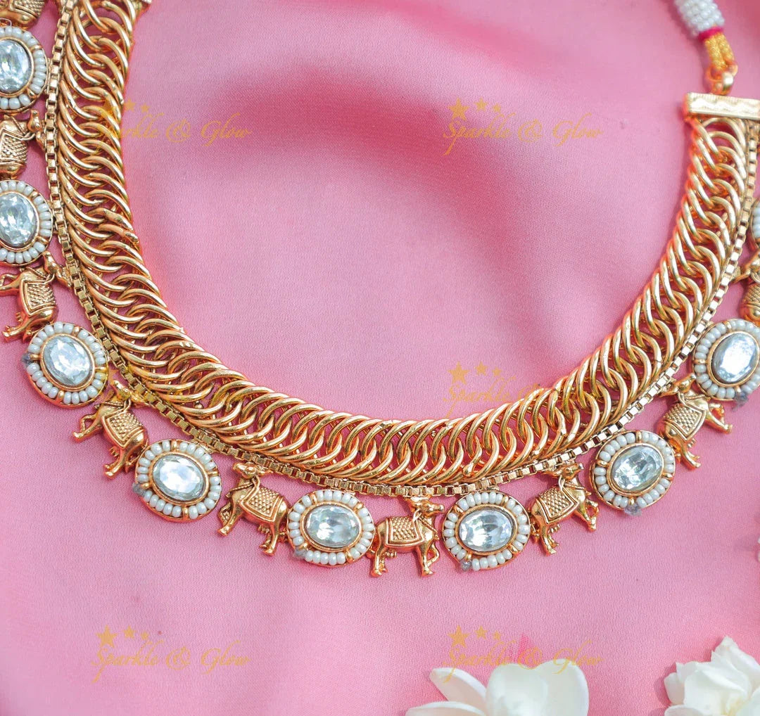 Stunning Jalebi style kemp stone cow design necklace - Sparkle and Glow