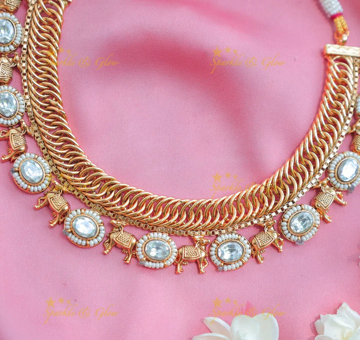 Stunning Jalebi style kemp stone cow design necklace - Sparkle and Glow