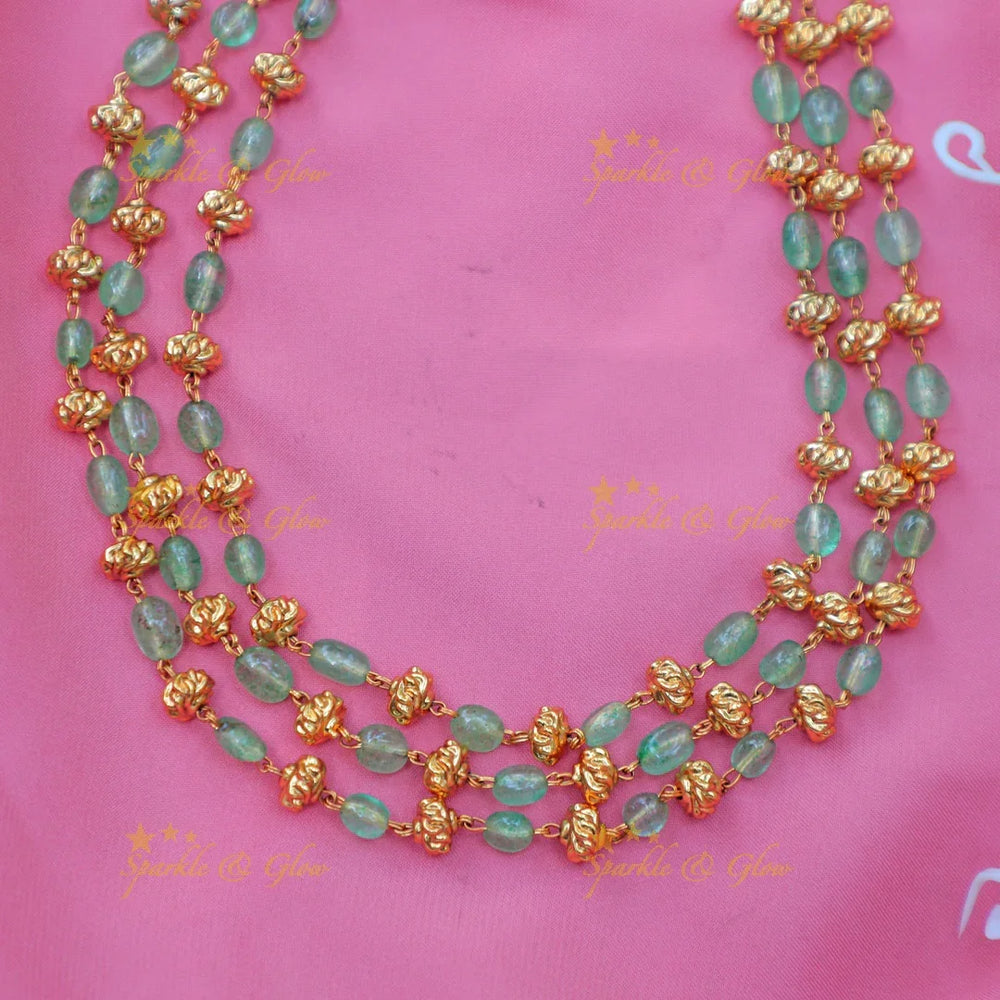 Stunning Antique gold alike Peacock Motif Beaded Necklace Set with Green Drops - Sparkle and Glow