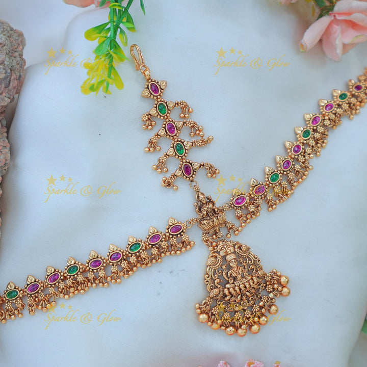 Temple Style Maang Tikka with Antique Gold alike Finish and Lakshmi Motif
