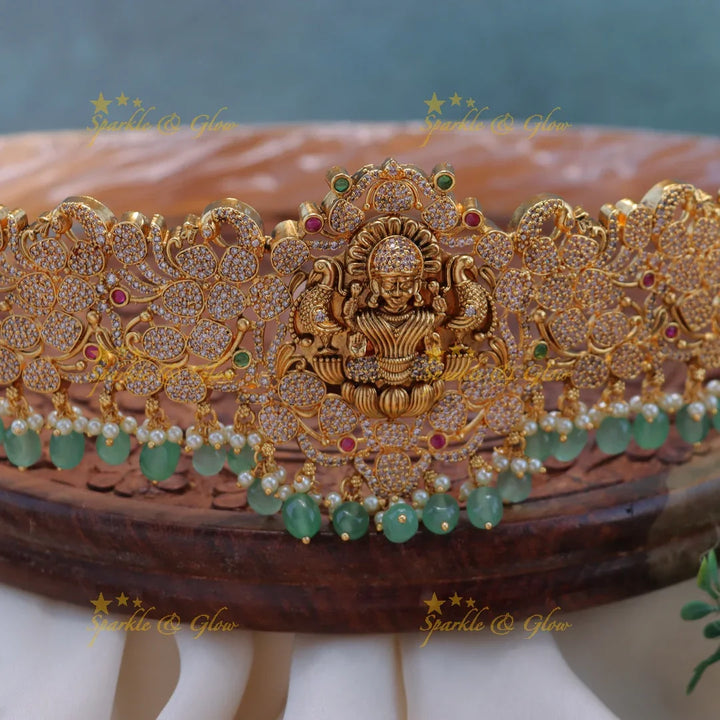 Antique Lakshmi Temple Hipbelt with Green Beads