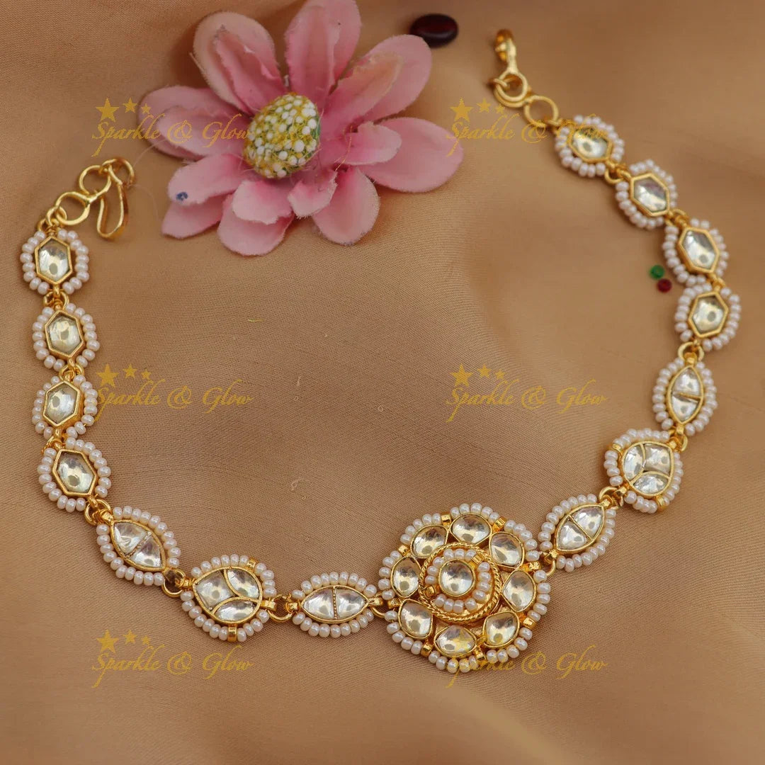 Traditional Jadau Kundan Floral Sheeshphool with Pearl Accents