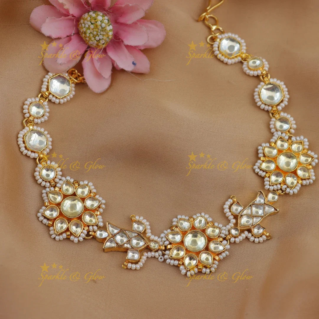 Jadau Kundan Floral Sheeshphool with Fish Motif & Pearl Detailing
