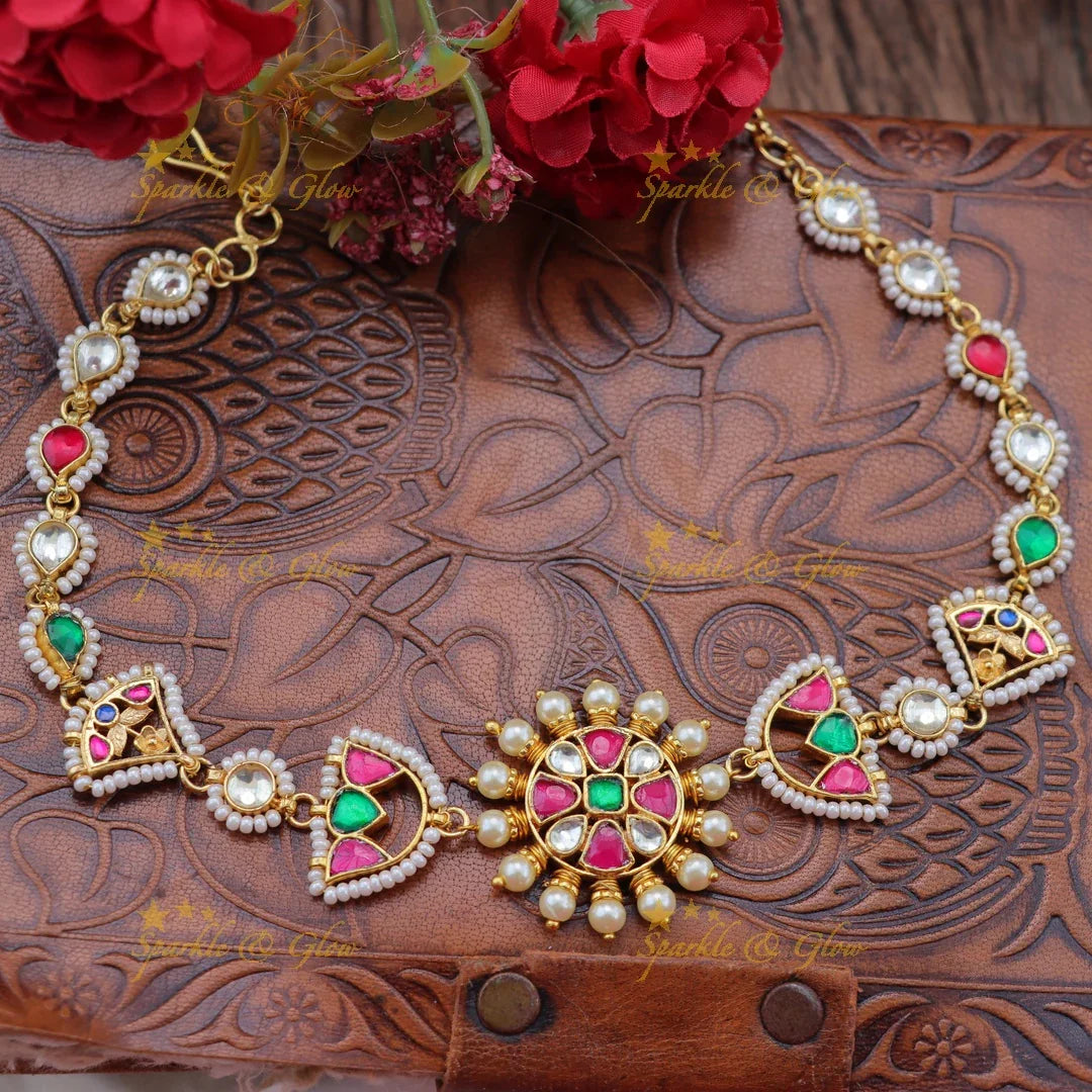 Jadau Kundan Sheeshphool with Pearl Drops & Central Mandala Design