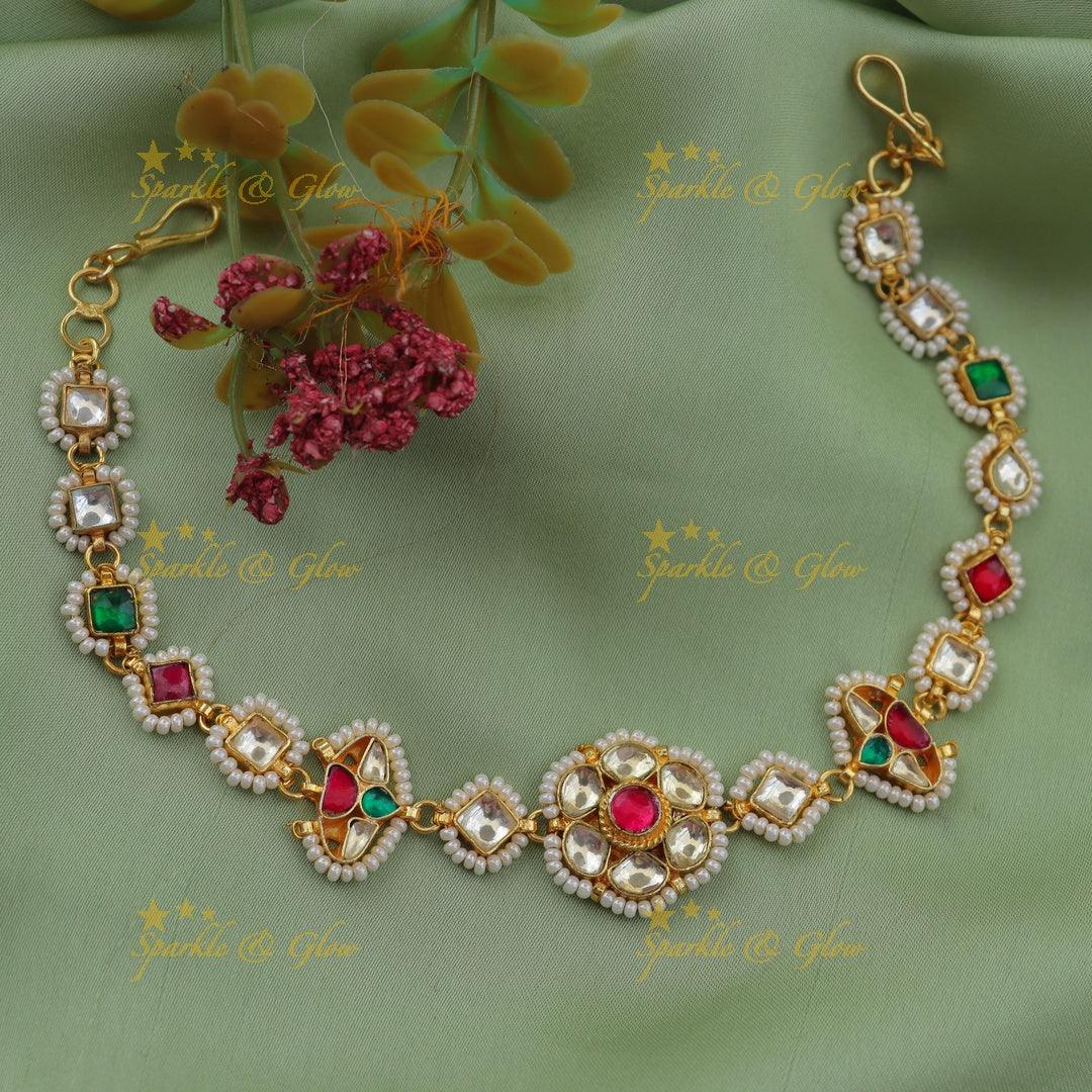 Jadau Kundan Sheeshphool with Red Center and Meenakari design