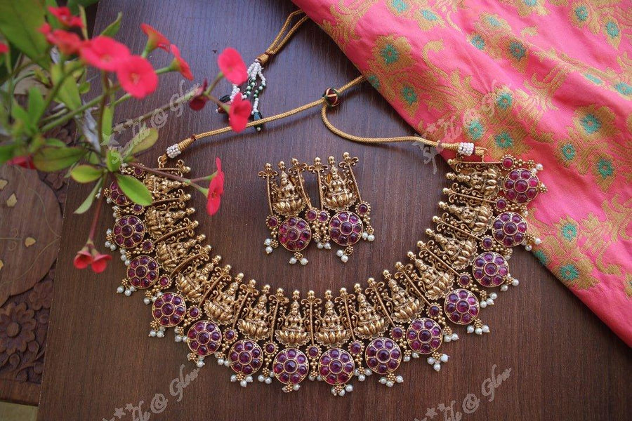 Kemp stones gold alike polished lakshmi short necklace - Multi - Sparkle and Glow
