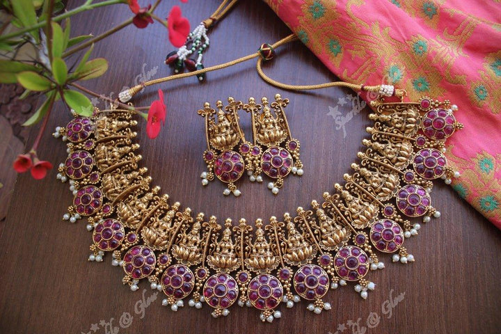 Kemp stones gold alike polished lakshmi short necklace - Multi - Sparkle and Glow